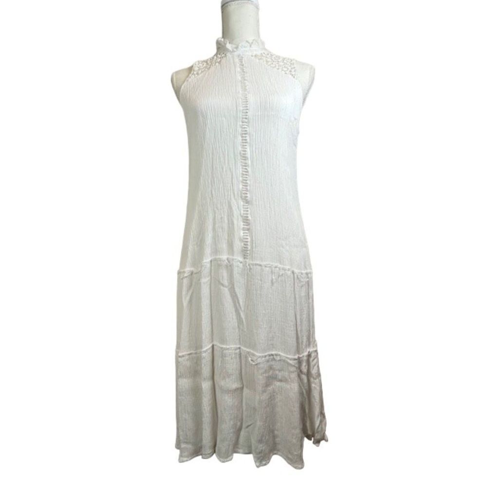 Grace + Karma Cotton and Lace‎ Distressed Tiered Dress White Lined S